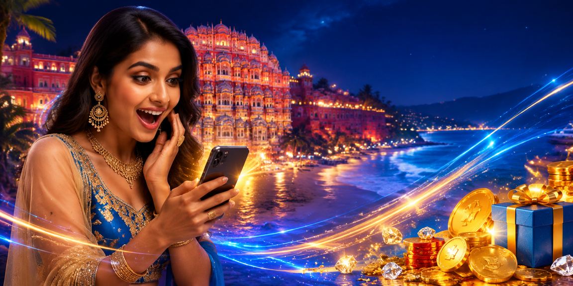 Jaipur Hawa Mahal with blue and gold lights