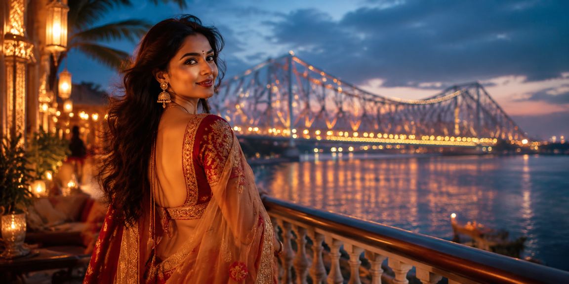 Excited young Indian woman betting on mobile at a lively casino setting in Kolkata